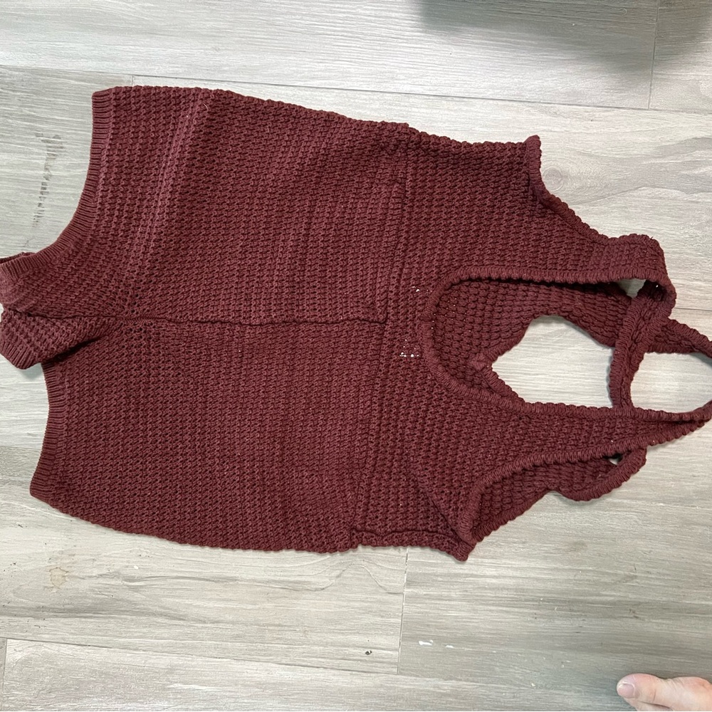 Free People Clear Skies Burgundy Knit Romper - Picture 3 of 5
